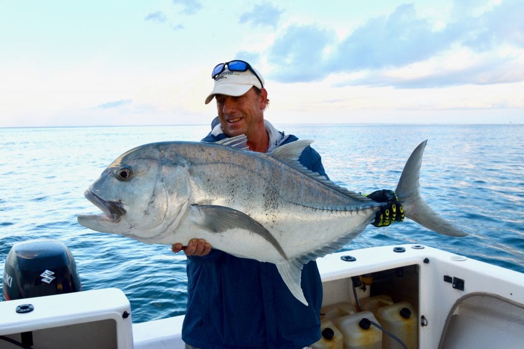DSC_0744 A solid GT caught on a floating stickbait in the gap between Bazaruto and Benguerra islands, with Ca